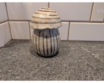 MCM Vintage Ceramic Mushroom Shaker Striped Rustic Scalloped Farmhouse Decor