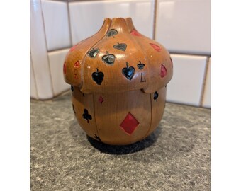 MCM Unique Acorn Trinket Box Playing Card Deck Design Wooden Lid