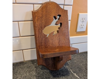 Vintage Handmade Wood Wall Shelf (Rabbit?) Mirror Inlay Western Rustic