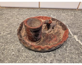 Vintage Ceramic Trinket Dish Candle Holder Small Animal Figurine Flower Motif