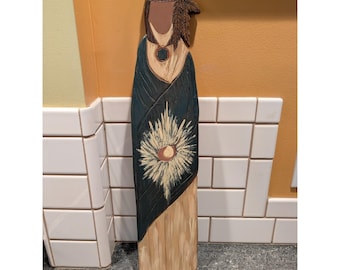 Hand Carved Wooden Native American Woman Guardian Light 1994 Wall Art Signed