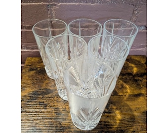 Set of 6 Crystal Cut Glass Highball Tumbler Glasses 5.5"