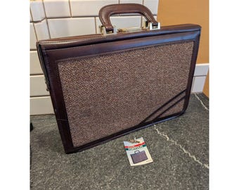 Vintage Deluxe Portfolio Aktentasche Burgund Tweed Inlay ErweitertAttacke Schlüssel