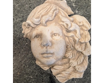Cherub Angel Face Wall Plaque Sculpture Vintage Decor