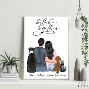 Personalized Couple Dog Print, Family Portrait with Our Beloved Pet, Pet Print, Dog Gifts, Wall Art with Your Pet, Family and Pet Wall Art