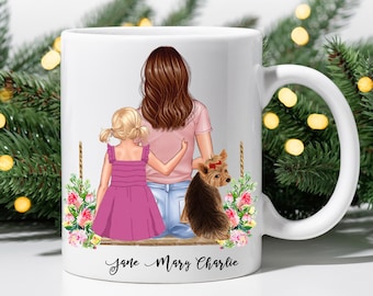 Personalized Mug for Mom and Kids, Family portrait gift, Mom gift from daughter, custom family mug, Unique Mug for Mom and Kids, family mug