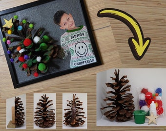 Festive Pinecone Portrait DIY kit- Heartwarming gift for family | Pinecone art kit | Holiday craft