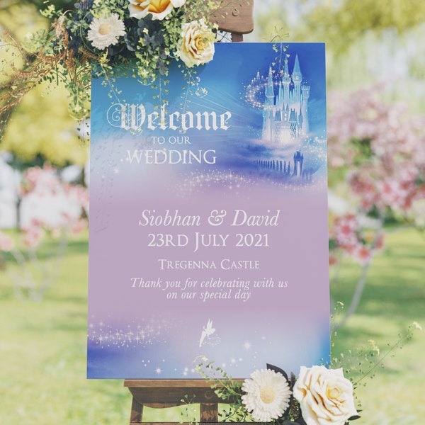 Fairytale Castle Wedding Welcome Sign | Welcome Wedding Sign Fairytale | Pink and Blue | Welcome Sign Wedding | Large and Printed