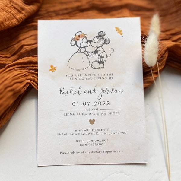 Fairytale Fall Wedding Invitations | Autumn Evening Wedding Invites | Rustic Wedding Invitation | Reception Invites Autumnal