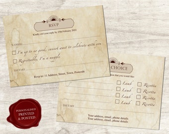 Wizard Wedding RSVP Cards | Evening Wedding Invites RSVP | Wedding Invitation Response Card | Menu Card Choices