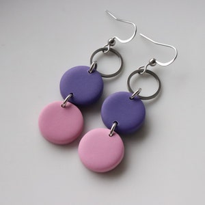 purple-pink polymer clay earrings, stainless steel, handmade. image 9