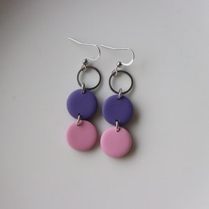 purple-pink polymer clay earrings, stainless steel, handmade. image 8