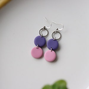 purple-pink polymer clay earrings, stainless steel, handmade. image 4