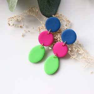 Blue-purple-neon green earrings, handmade earrings.