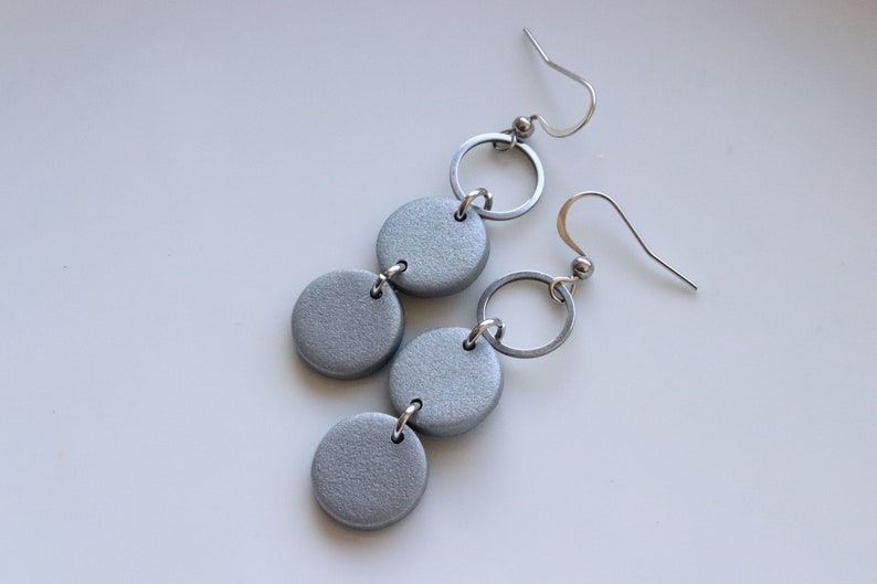 Silver polymer clay earrings, stainless steel. image 7