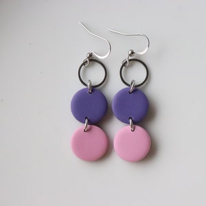 purple-pink polymer clay earrings, stainless steel, handmade. image 6