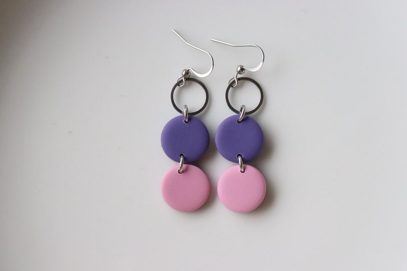 purple-pink polymer clay earrings, stainless steel, handmade. image 6