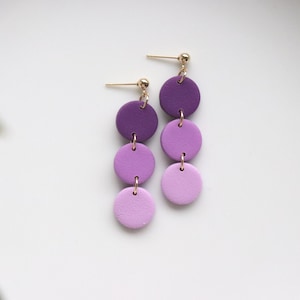 Purple earrings, handmade polymer clay earrings, dangle earrings.