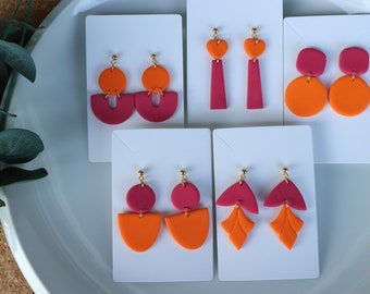 Pink-orange earrings, polymer clay earrings, handmade.