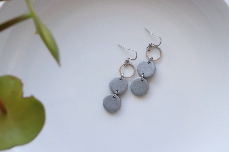 Silver polymer clay earrings, stainless steel. image 8
