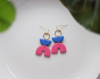 Pink and blue polymer clay earrings.