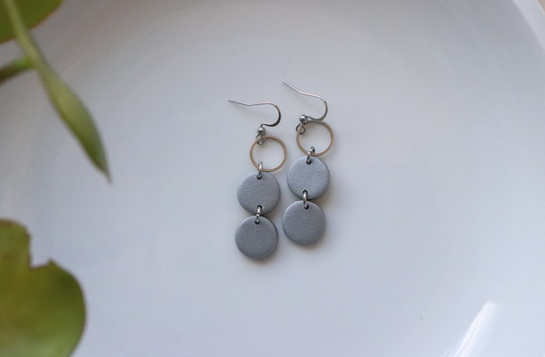 Silver polymer clay earrings, stainless steel. image 1