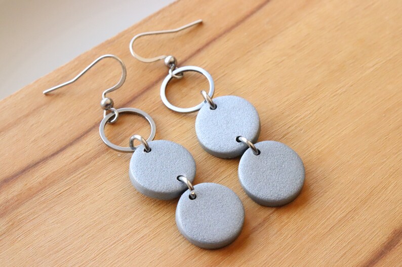 Silver polymer clay earrings, stainless steel. image 4