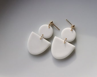 White earrings, polymer clay, handmade.