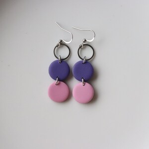 purple-pink polymer clay earrings, stainless steel, handmade. image 5