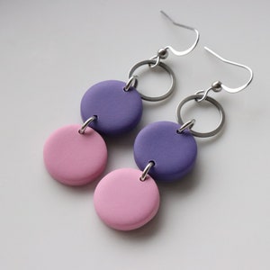 purple-pink polymer clay earrings, stainless steel, handmade. image 2