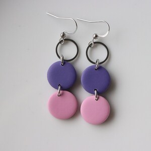 purple-pink polymer clay earrings, stainless steel, handmade. image 7