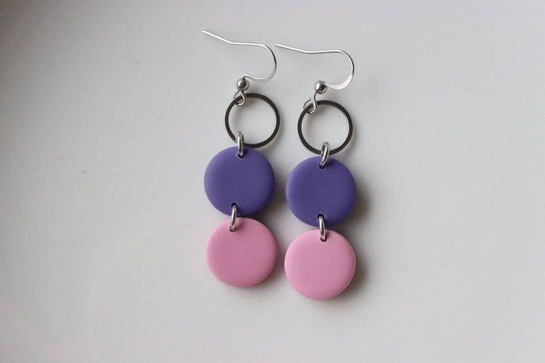 purple-pink polymer clay earrings, stainless steel, handmade. image 7