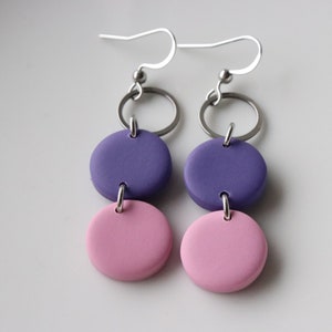 purple-pink polymer clay earrings, stainless steel, handmade. image 3