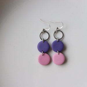 purple-pink polymer clay earrings, stainless steel, handmade. image 1