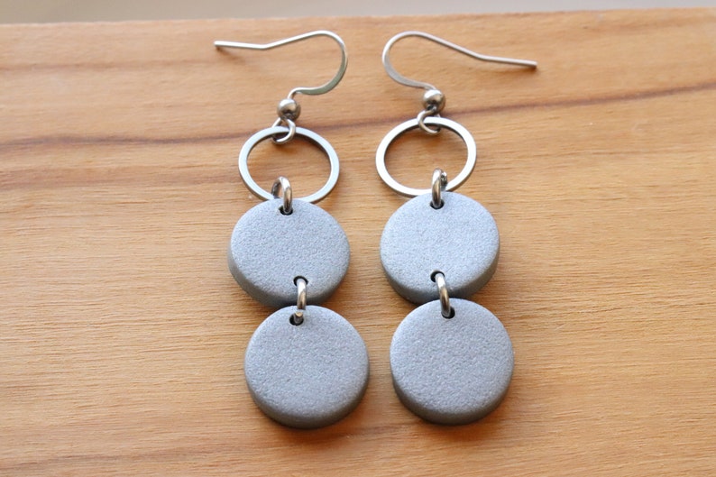 Silver polymer clay earrings, stainless steel. image 2
