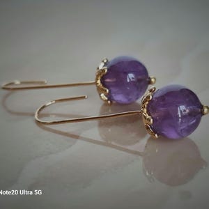 Amethyst gold earrings-purple Amethyst-genuine Amethyst-purple earrings-light purple earrings-gold ball drop earrings-purple bead earrings