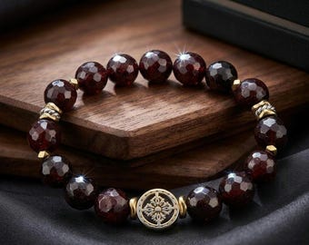 Red Garnet bracelet 10mm-men stretch bracelet-January birthstone-Unisex bracelet-Yoga bracelet-stone mens bracelet-Natural Garnet jewelry