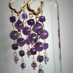Amethyst gold dangle-long dangle earrings-Amethyst earrings gold-purple earrings-purple Amethyst-long dangle earrings-chandelier earrings