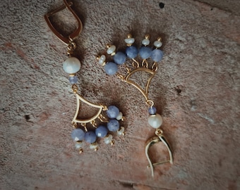 Tanzanite earrings-Tanzanite pearl earrings-8th bronze anniversary gift-Tanzanite jewelry-December jewelry-pearl earrings-natural Tanzanite