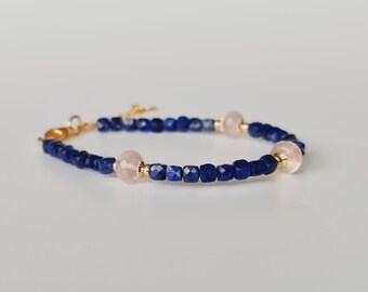 Kyanite & Rose Quartz Bracelet: 24k Gold Plated Healing Crystal