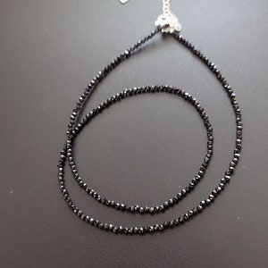 Black Spinel Necklace: 2mm Faceted Beads, Sterling Silver Chain