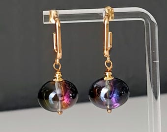 Purple czech glass stud earrings-24k gold earrings-czech glass earrings-minimalist studs-purple earrings-square earrings-glass drop earrings