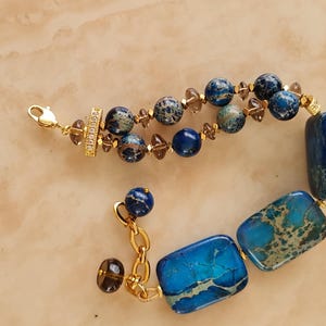 Pulsera de jaspe azul - Pendientes gruesos - Pulsera llamativa - Pulsera de piedra azul - Joyería de jaspe - Pendientes grandes - Pulsera gruesa - Ajustable imagen 15