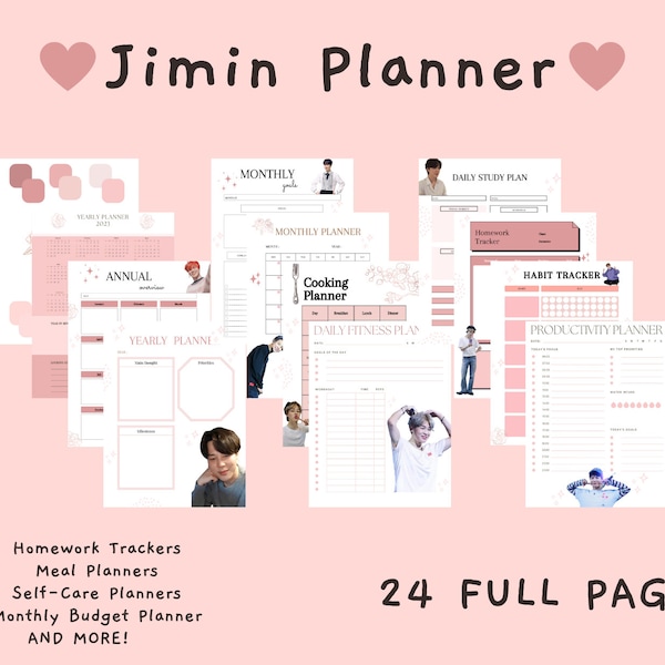 Jimin Digital Planner | BTS Jimin Inspired Digital and Printable 24 Page Planner for School, Work, Self-Care, Fitness, and More