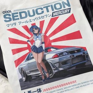 Sailor Mercury Cool Nissan Skyline GTR Vintage Style Unisex T-Shirt | JDM Tuning Anime Manga Gift For Animefans and Carfans Sailor Moon