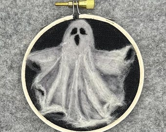 Scary ghost felt ornament made of wool.  Adorable ghost ornament, Halloween ghost decoration, Felted ghost painting, Halloween tree decor