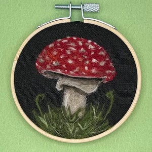 Needle felted mushroom wool painting. Fiber Art Mushroom, Good luck mushroom art, Fungi wool painting, Cute wool ornament, Ships Free