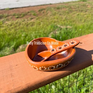 Set salsero-kleiplaat en lepel / kleiplaat / kleilepel / Jarritos Mexicanos / Tazas Artesanales / Artesanias Mexicanas keramiek traditioneel