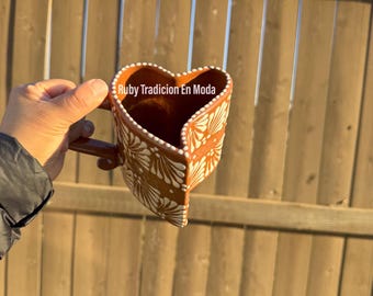 Heart Coffee Ceramic Cup / Heart Shaped Mug /Clay Cups/Jarritos Mexicanos/ Tazas Artesanales/ Artesanias Mexicanas Ceramic/Tazas de Corazon