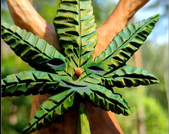 Korok 420 with bong on base (Handmade custom wood carving inspired by Zelda  - hand carved and painted wooden art toy / sculpture)